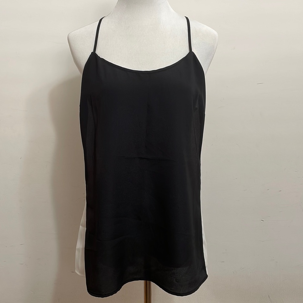 J. Crew Factory Sheer Black White Side Stripes Racerback Tank Top Size 8